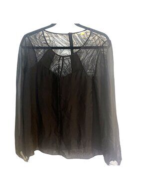 Leifsdottir Silk Blouse Anthropologie Sz 8 Top Womens Long Sleeve Black Lace